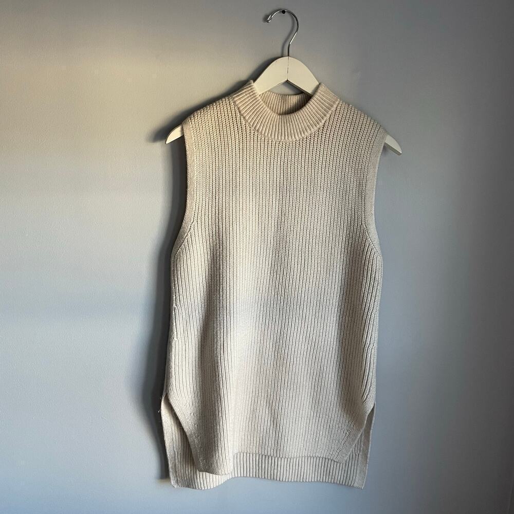 H&M Cream Wool Blend Minimalist Turtleneck Knit Sweater Vest Tunic Business XS